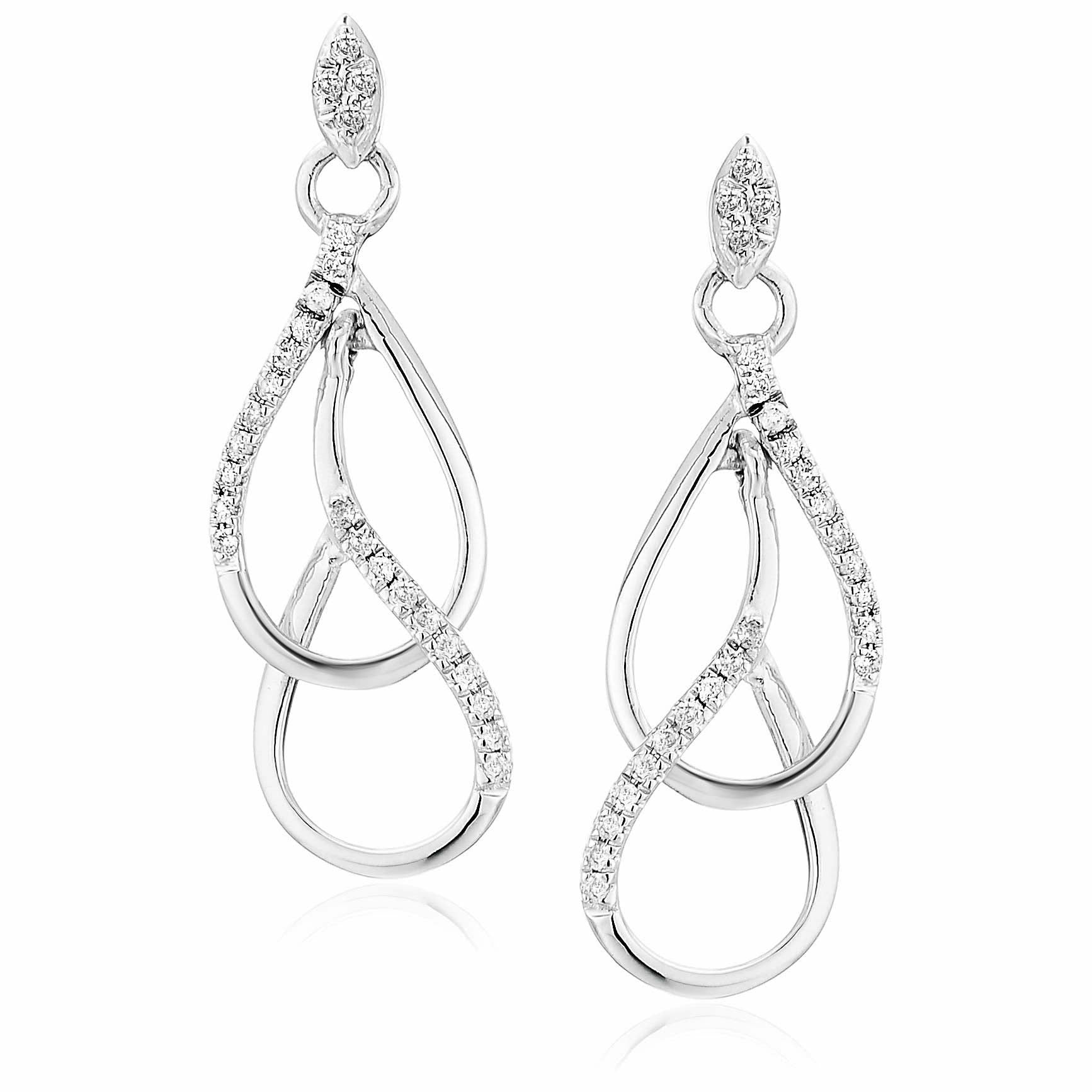 1/6 cttw Diamond Drop Earrings in 10K White Gold