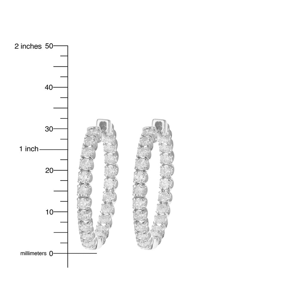 4 cttw Diamond Hoop Earrings 14K White Gold Round Prong Set 1.30 inch