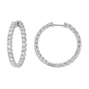5 cttw SI2-I1 Certified Diamond Hoop Earrings 14K White Gold Inside Out 1.38 inch