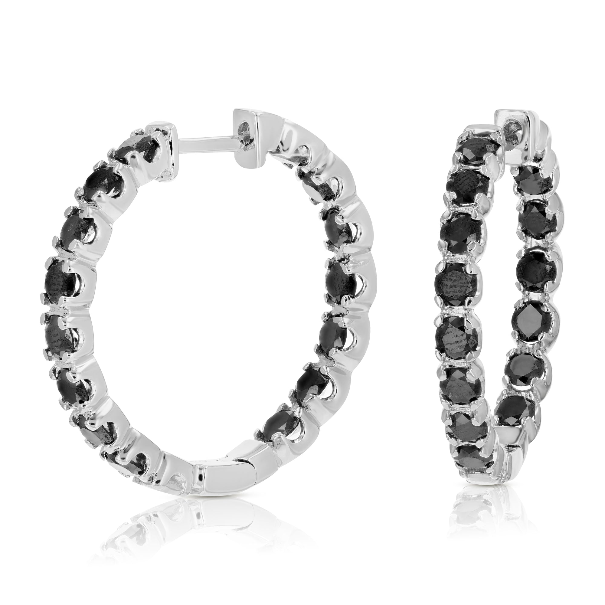 4 cttw Black Diamond Hoop Earrings in .925 Sterling Silver Inside Out 1 Inch