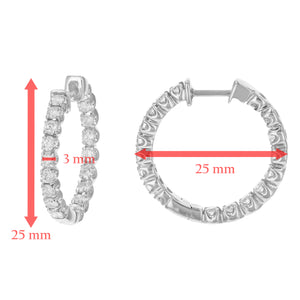 2 cttw Diamond Inside Out Hoop Earrings 14K White Gold Round Prong Set 1 inch