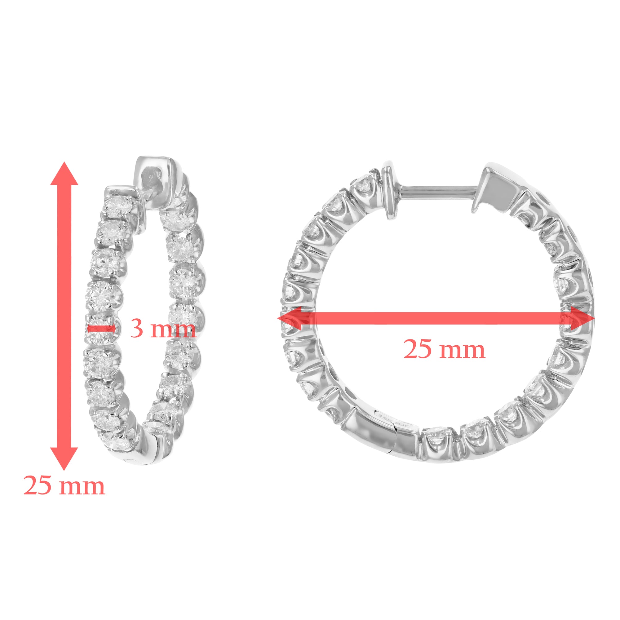 2 cttw Diamond Inside Out Hoop Earrings 14K White Gold Round Prong Set 1 inch