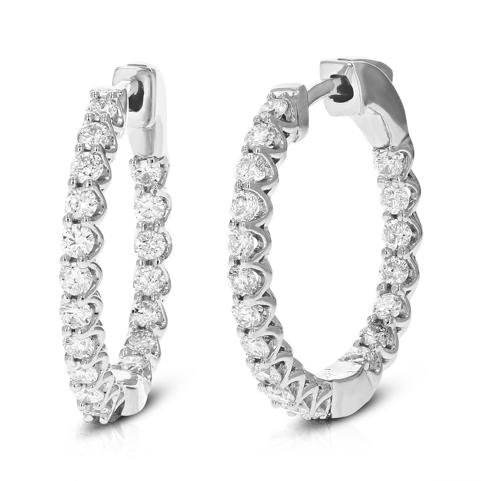 1 cttw Diamond Hoop Earrings for Women, Round Lab Grown Diamond Earrings in .925 Sterling Silver, Prong Setting, 2/3 Inch