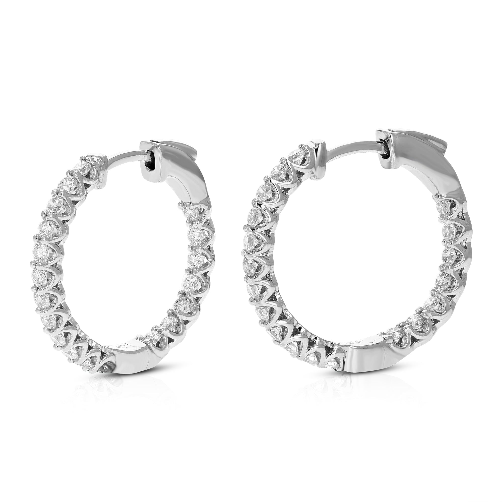 1 cttw Diamond Hoop Earrings for Women, Round Lab Grown Diamond Earrings in .925 Sterling Silver, Prong Setting, 2/3 Inch