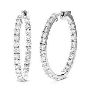 2 cttw Diamond Hoop Earrings for Women, Round Lab Grown Diamond Earrings in .925 Sterling Silver, Prong Setting, 3/4 Inch