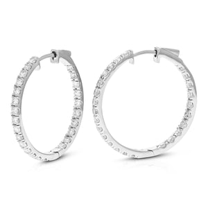 2 cttw Diamond Hoop Earrings for Women, Round Lab Grown Diamond Earrings in .925 Sterling Silver, Prong Setting, 3/4 Inch