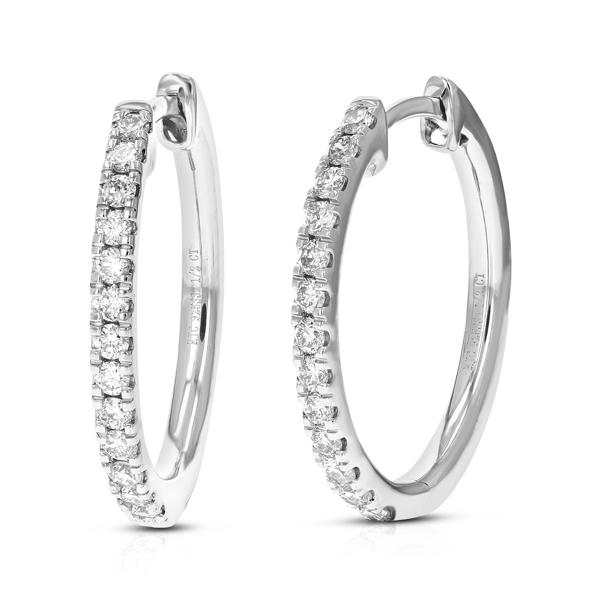 1/2 cttw Diamond Hoop Earrings for Women, Round Lab Grown Diamond Earrings in .925 Sterling Silver, Prong Setting, 3/4 Inch