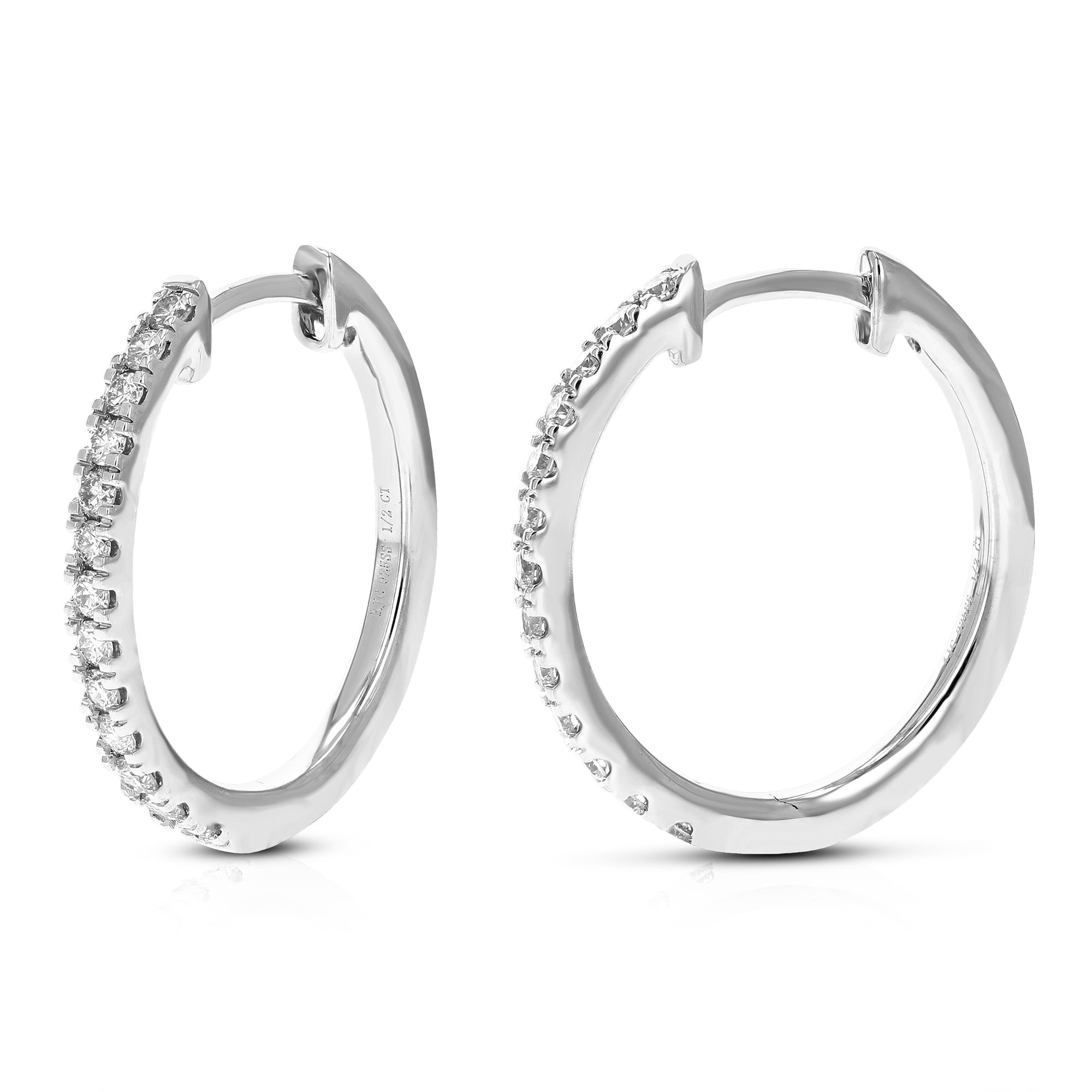 1/2 cttw Diamond Hoop Earrings for Women, Round Lab Grown Diamond Earrings in .925 Sterling Silver, Prong Setting, 3/4 Inch
