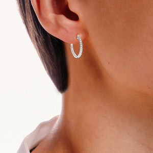 1/2 cttw Diamond Hoop Earrings for Women, Round Lab Grown Diamond Earrings in .925 Sterling Silver, Prong Setting, 3/4 Inch