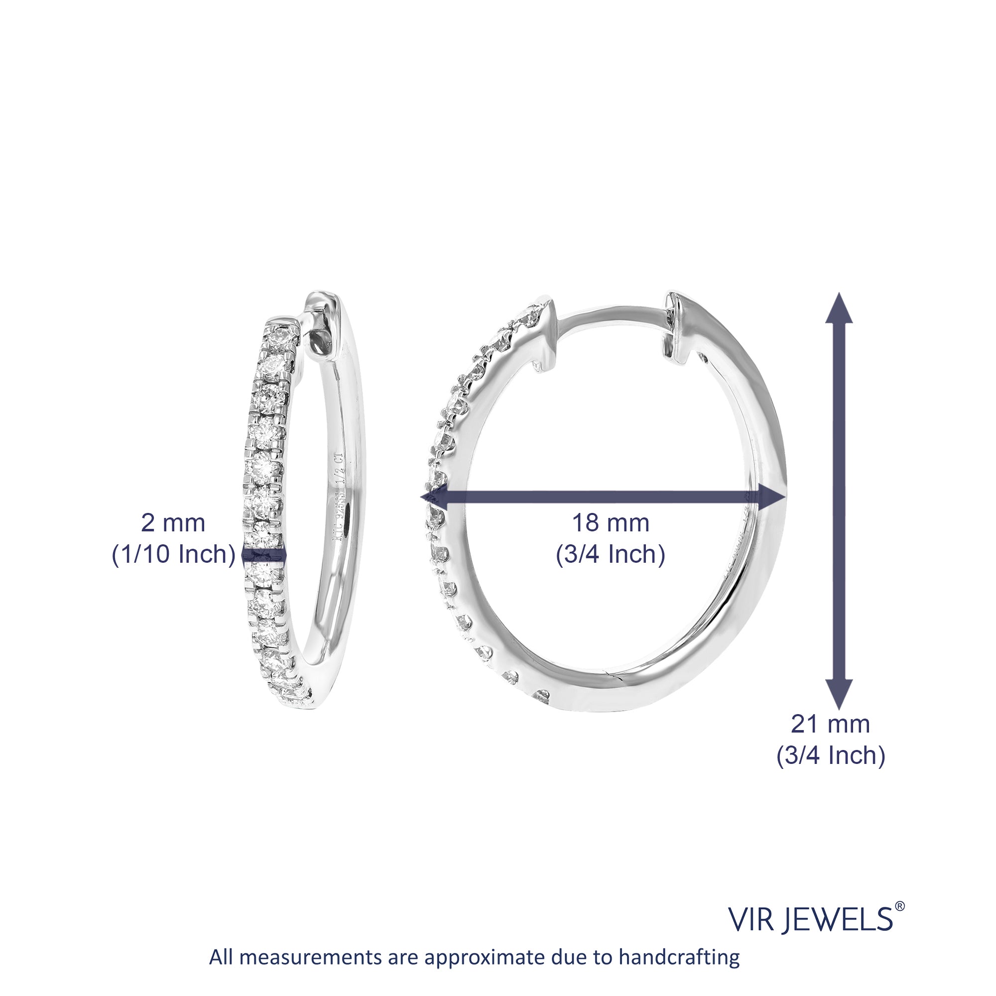 1/2 cttw Diamond Hoop Earrings for Women, Round Lab Grown Diamond Earrings in .925 Sterling Silver, Prong Setting, 3/4 Inch
