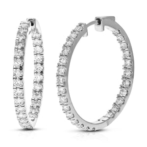 3 cttw Diamond Hoop Earrings for Women, Round Lab Grown Diamond Earrings in .925 Sterling Silver, Prong Setting, 1 Inch