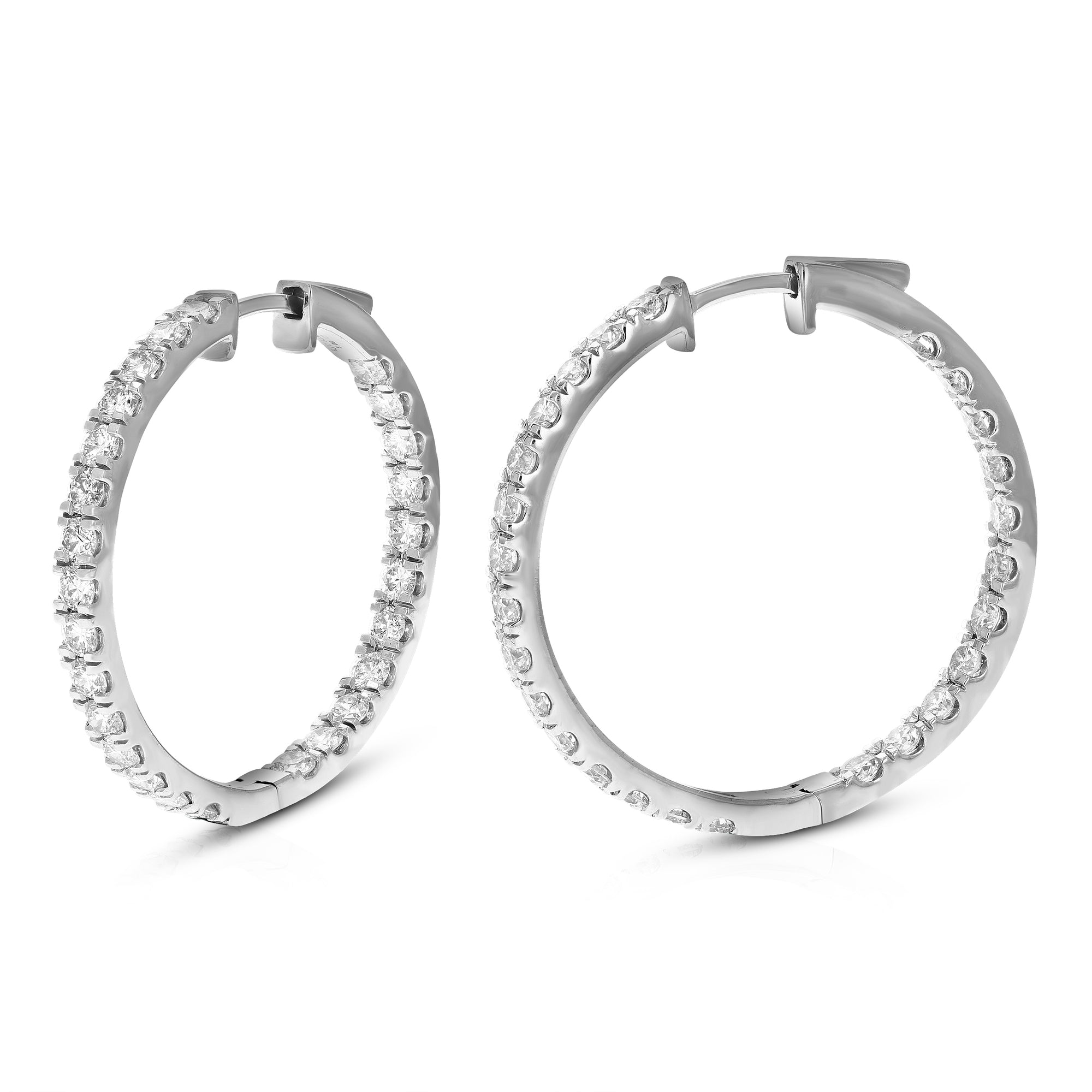 3 cttw Diamond Hoop Earrings for Women, Round Lab Grown Diamond Earrings in .925 Sterling Silver, Prong Setting, 1 Inch