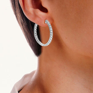 3 cttw Diamond Hoop Earrings for Women, Round Lab Grown Diamond Earrings in .925 Sterling Silver, Prong Setting, 1 Inch