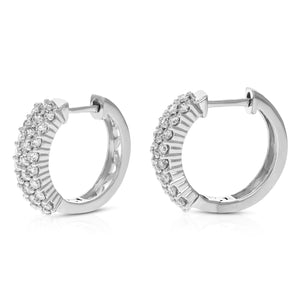 1 cttw Diamond Hoop Earrings for Women, Round Lab Grown Diamond Earrings in .925 Sterling Silver, Prong Setting, 2/3 Inch