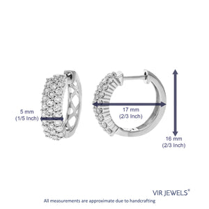 1 cttw Diamond Hoop Earrings for Women, Round Lab Grown Diamond Earrings in .925 Sterling Silver, Prong Setting, 2/3 Inch