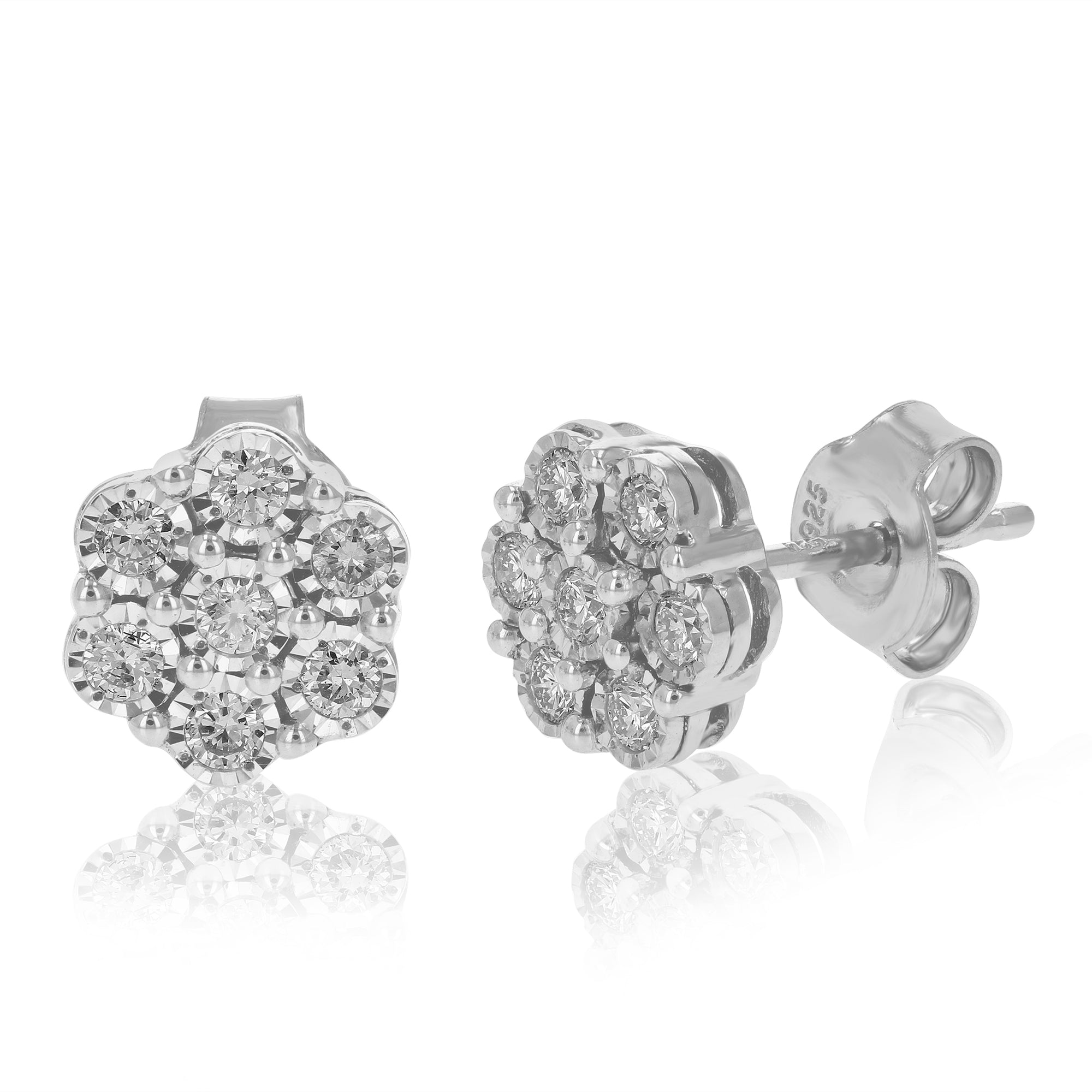 1/3 cttw Stud Earrings for Women, Round Lab Grown Diamond Stud Earrings in .925 Sterling Silver, Prong Setting