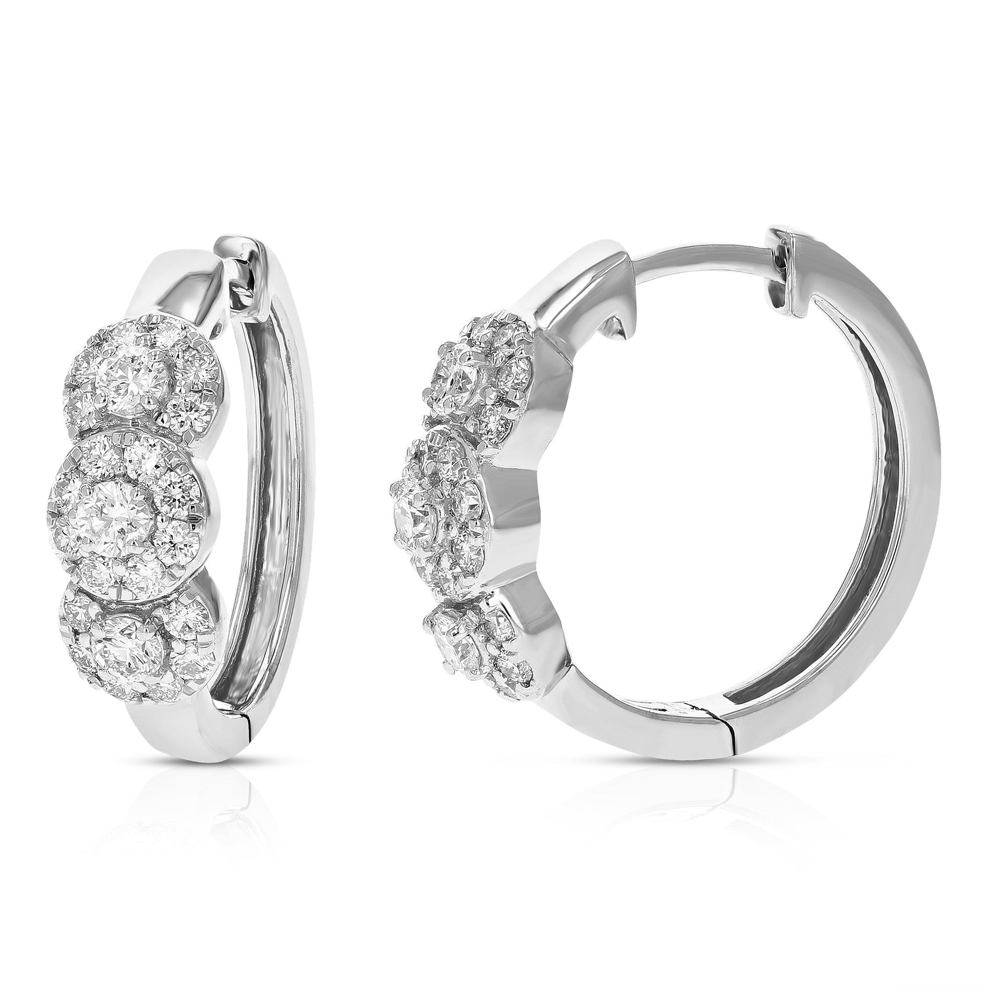 1 cttw Diamond Hoop Earrings for Women, Round Lab Grown Diamond Earrings in .925 Sterling Silver, Prong Setting, 2/3 Inch