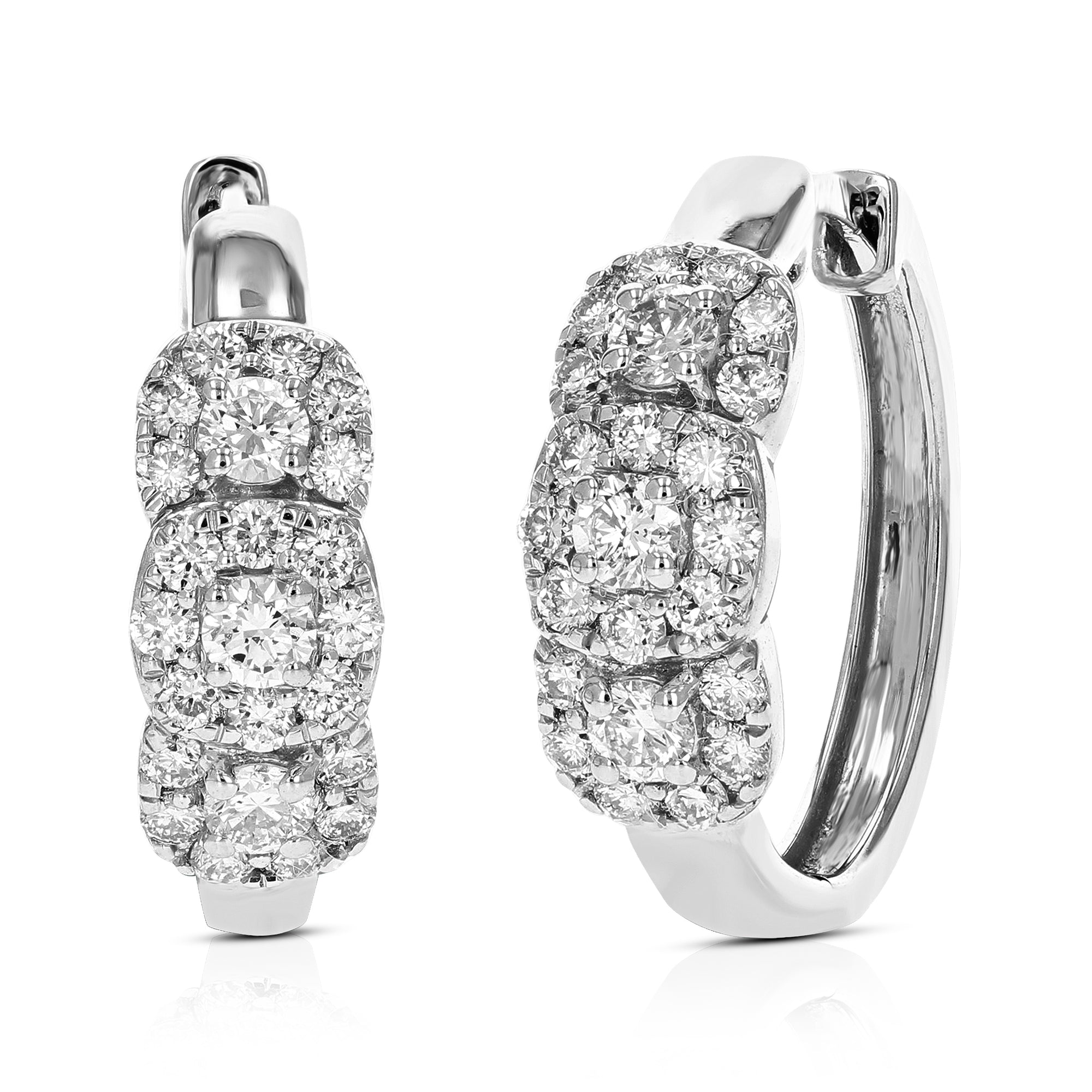 1 cttw Diamond Hoop Earrings for Women, Round Lab Grown Diamond Earrings in .925 Sterling Silver, Prong Setting, 3/4 Inch