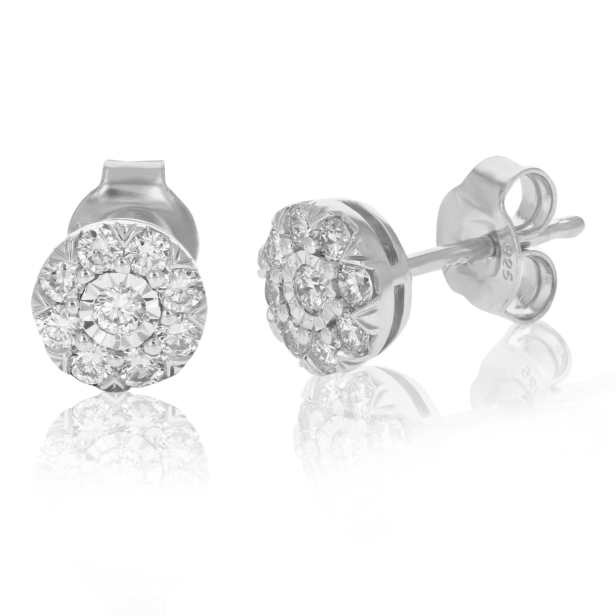 1/2 cttw Stud Earrings for Women, Round Lab Grown Diamond Stud Earrings in .925 Sterling Silver, Prong Setting