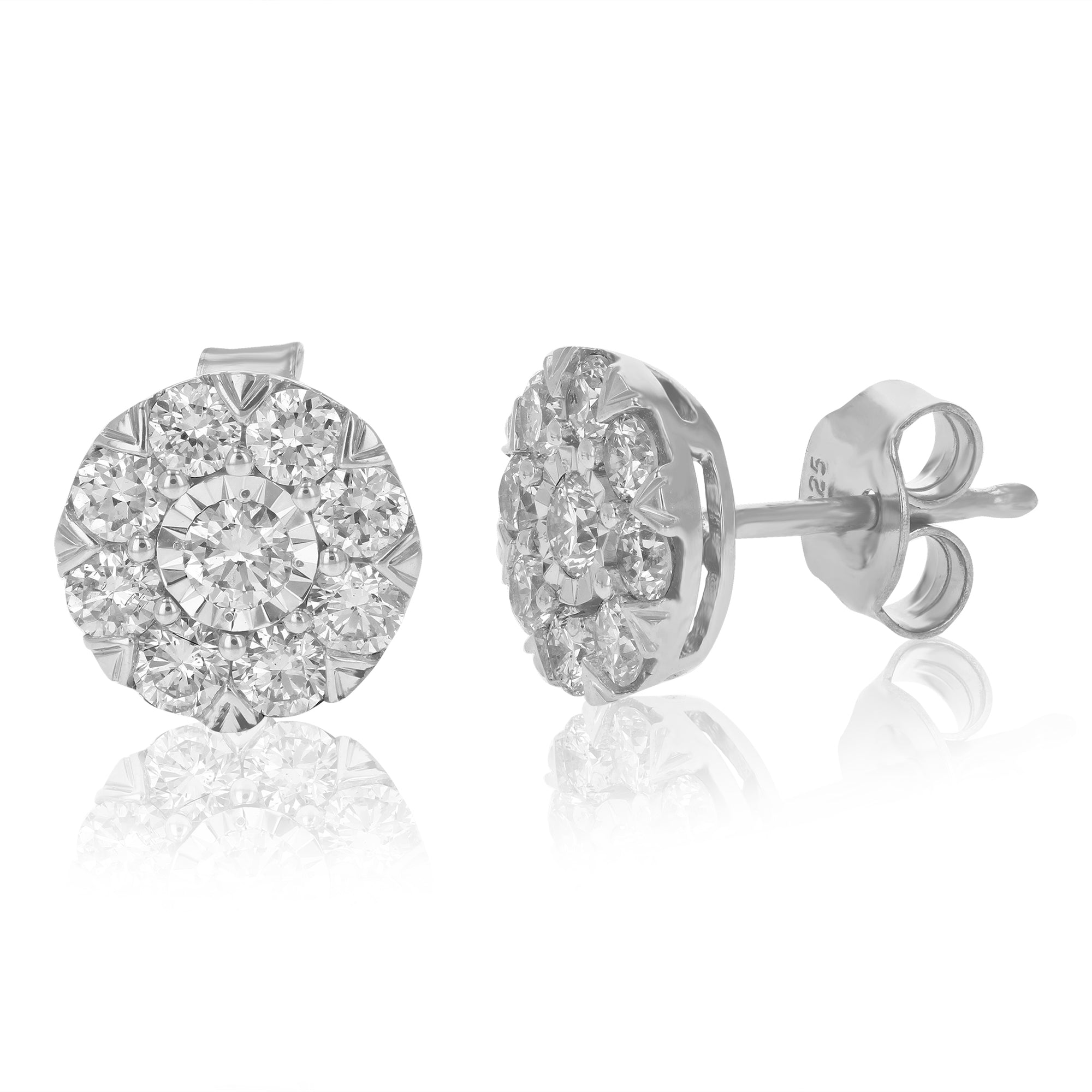 1 cttw Stud Earrings for Women, Round Lab Grown Diamond Stud Earrings in .925 Sterling Silver, Prong Setting