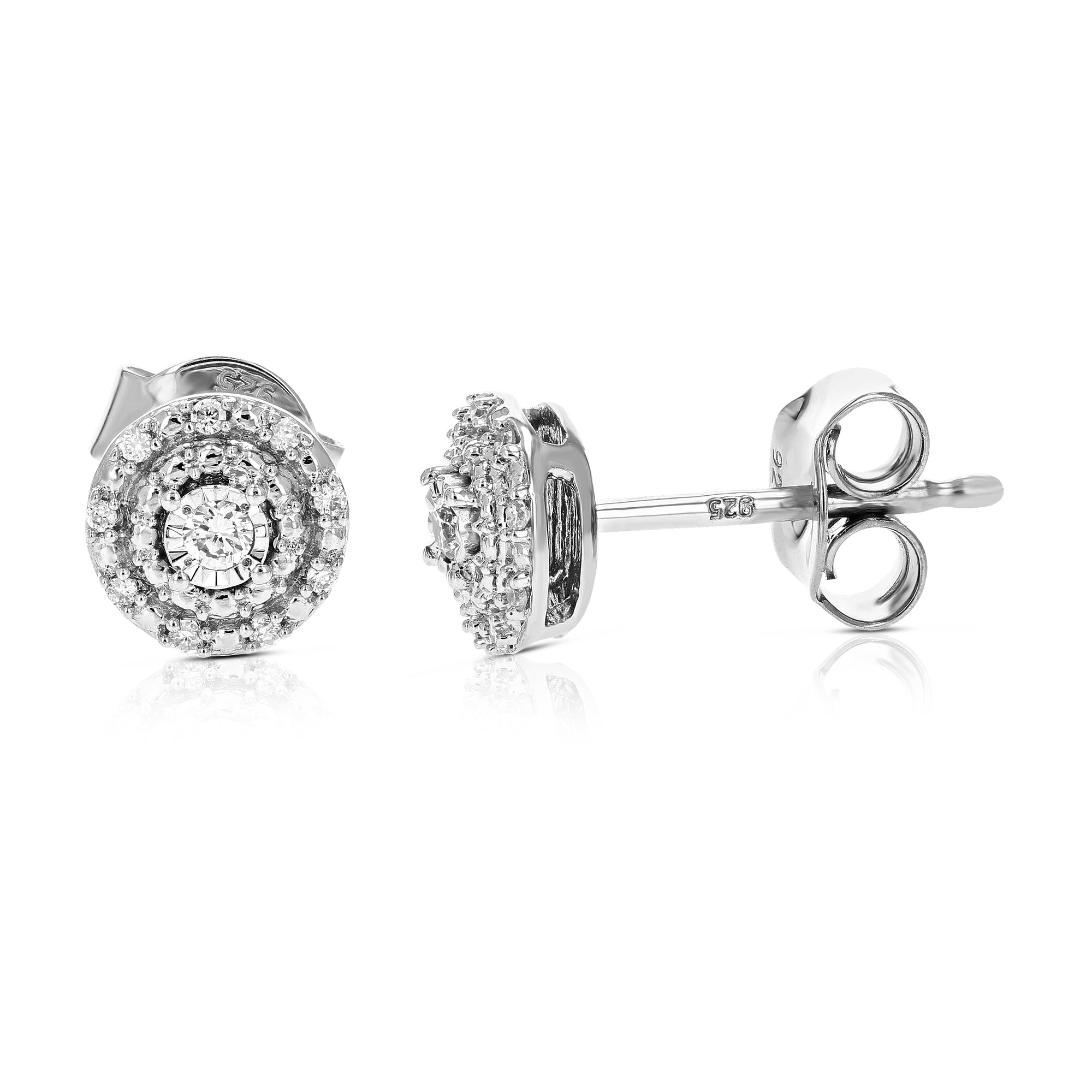 1/10 cttw Stud Earrings for Women, Round Lab Grown Diamond Stud Earrings in .925 Sterling Silver, Prong Setting