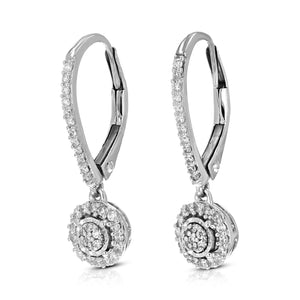 1/4 cttw Dangle Earrings for Women, Round Lab Grown Diamond Dangle Earrings in .925 Sterling Silver, Prong Setting, 3/4 Inch