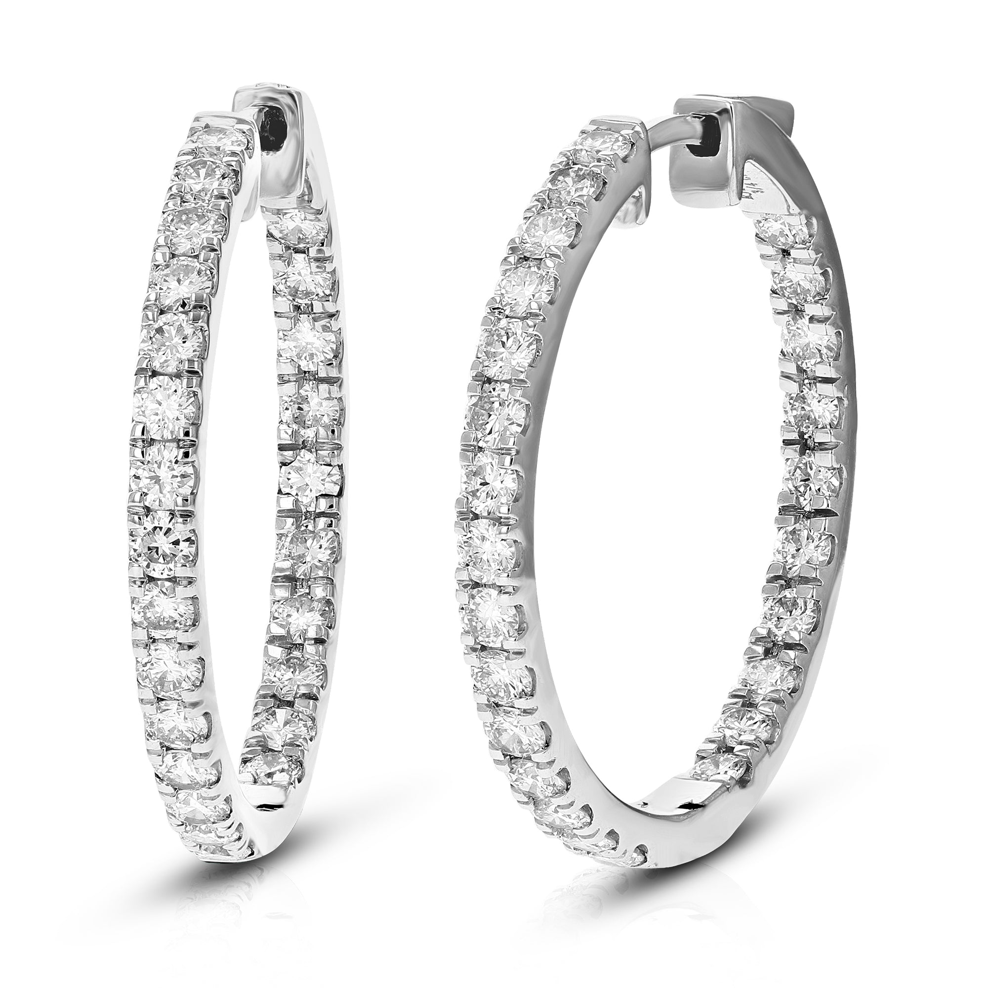 3/4 cttw Round Lab Grown Diamond Hoop Earrings .925 Sterling Silver Prong Set, 3/4 Inch