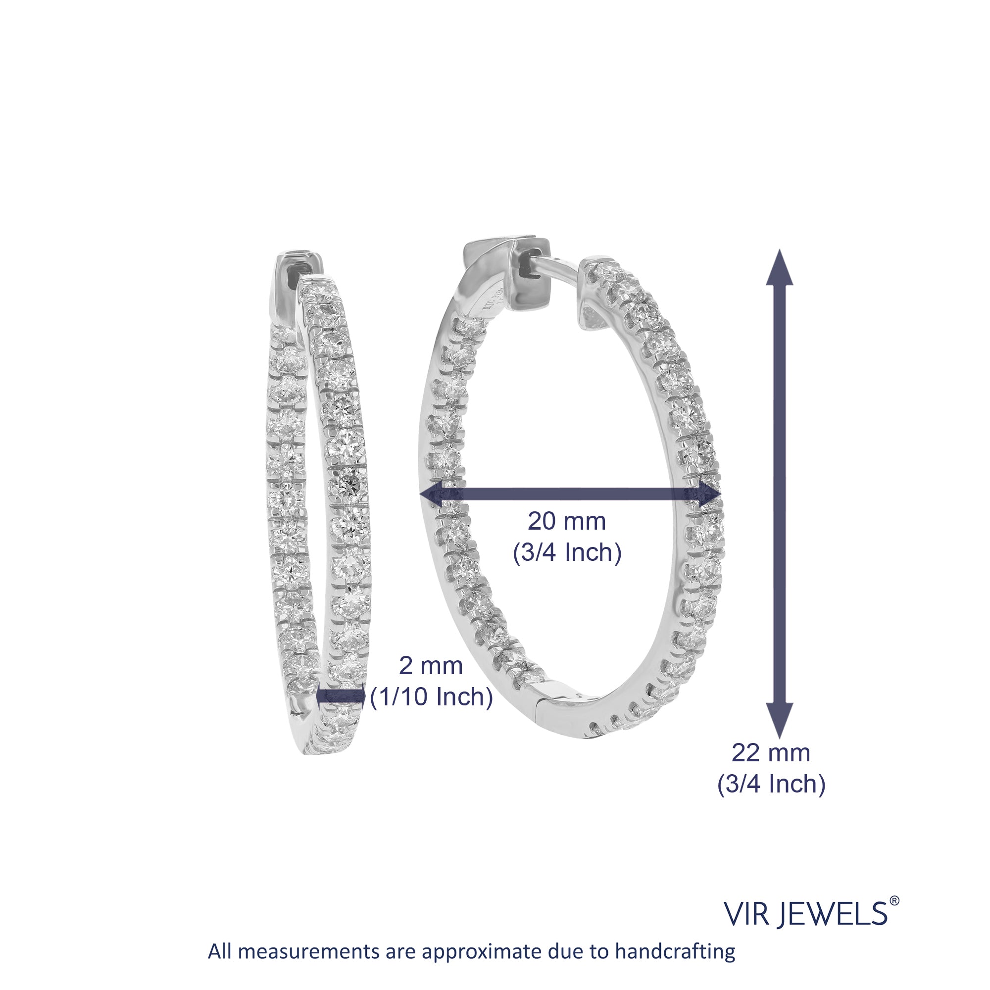 3/4 cttw Round Lab Grown Diamond Hoop Earrings .925 Sterling Silver Prong Set, 3/4 Inch