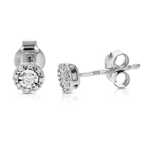 1/10 cttw Stud Earrings for Women, Round Lab Grown Diamond Stud Earrings in .925 Sterling Silver, Prong Setting