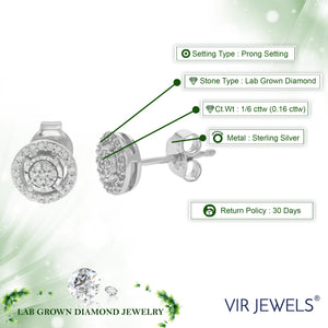 1/6 cttw Stud Earrings for Women, Round Lab Grown Diamond Stud Earrings in .925 Sterling Silver, Prong Setting
