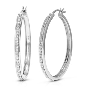 3/8 cttw Diamond Hoop Earrings for Women, Round Lab Grown Diamond Earrings in .925 Sterling Silver, Prong Setting, 3/4 Inch