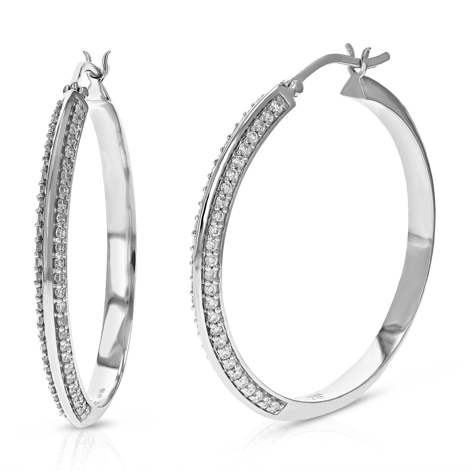 3/4 cttw Diamond Hoop Earrings for Women, Round Lab Grown Diamond Earrings in .925 Sterling Silver, Prong Setting, 1 1/4 Inch
