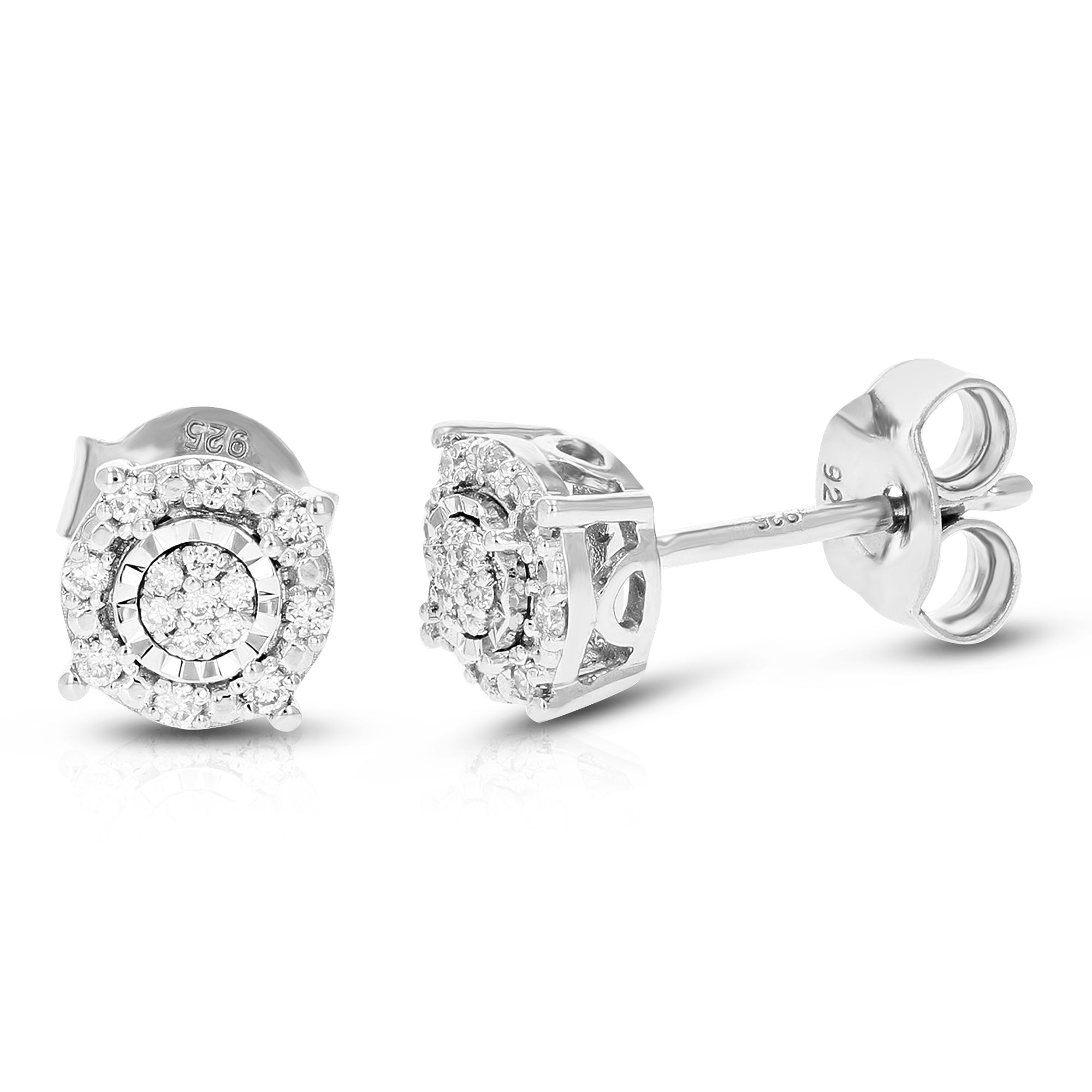 1/10 cttw Stud Earrings for Women, Round Lab Grown Diamond Stud Earrings in .925 Sterling Silver, Prong Setting