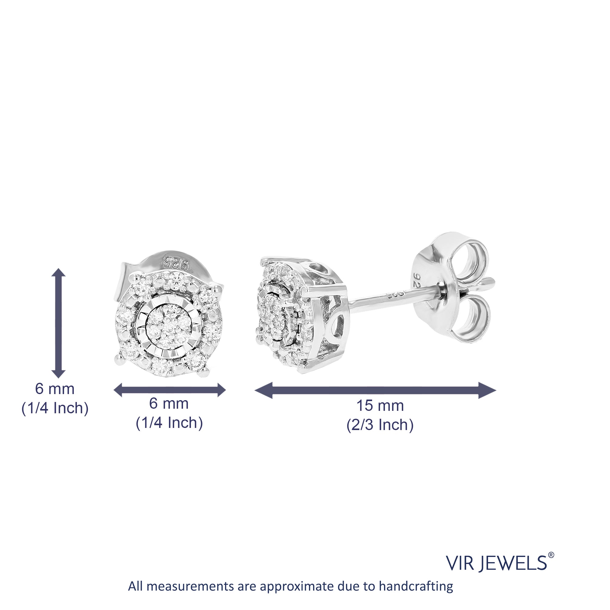 1/10 cttw Stud Earrings for Women, Round Lab Grown Diamond Stud Earrings in .925 Sterling Silver, Prong Setting