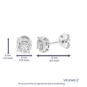 1/10 cttw Stud Earrings for Women, Round Lab Grown Diamond Stud Earrings in .925 Sterling Silver, Prong Setting
