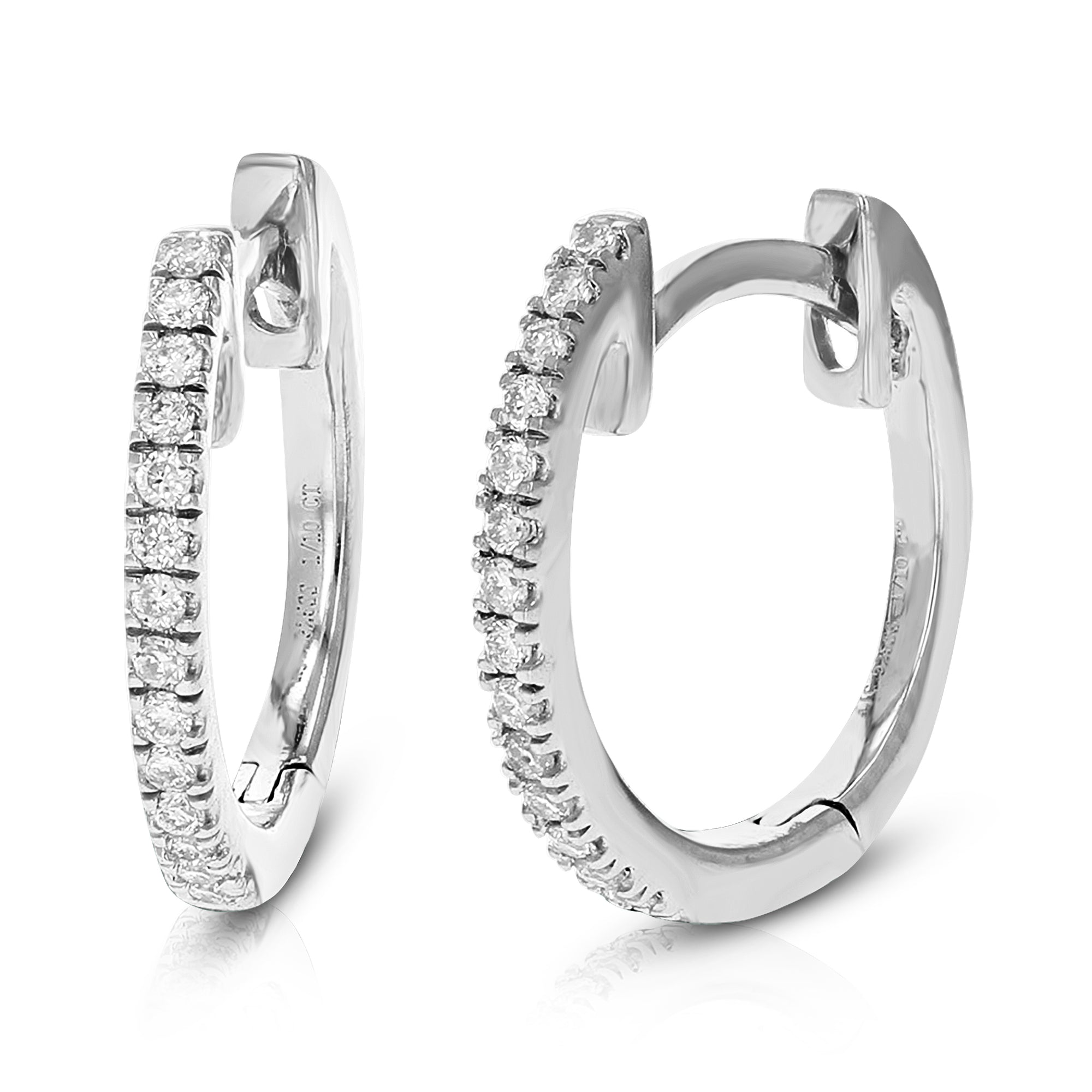 1/10 cttw Diamond Hoop Earrings for Women, Round Lab Grown Diamond Earrings in .925 Sterling Silver, Prong Setting, 1/2 Inch