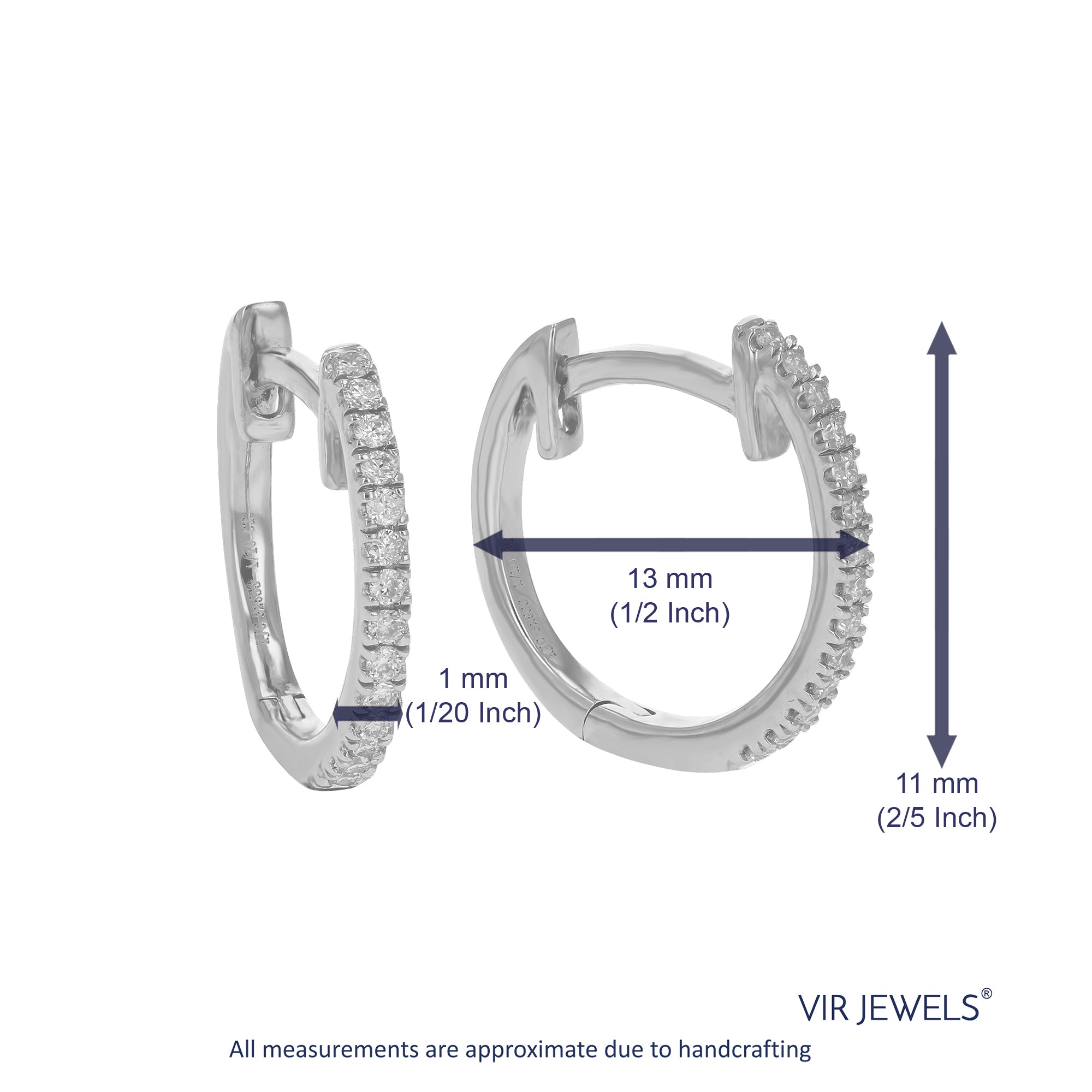 1/10 cttw Diamond Hoop Earrings for Women, Round Lab Grown Diamond Earrings in .925 Sterling Silver, Prong Setting, 1/2 Inch