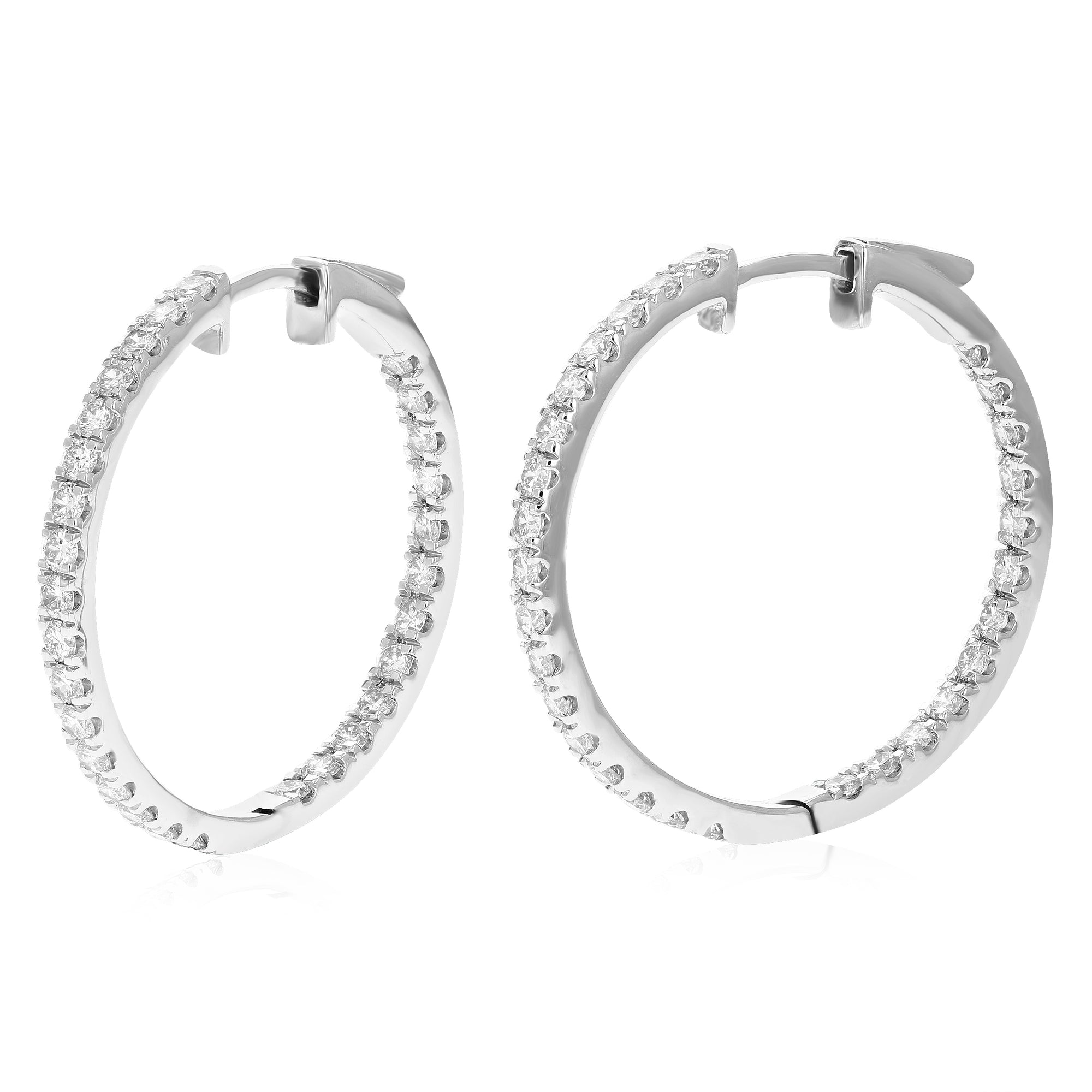 1.50 cttw Diamond Hoop Earrings for Women, Round Lab Grown Diamond Earrings in .925 Sterling Silver, Prong Setting, 1 Inch