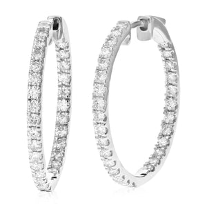 1.50 cttw Diamond Hoop Earrings for Women, Round Lab Grown Diamond Earrings in .925 Sterling Silver, Prong Setting, 1 Inch