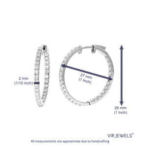 1.50 cttw Diamond Hoop Earrings for Women, Round Lab Grown Diamond Earrings in .925 Sterling Silver, Prong Setting, 1 Inch