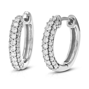 1/2 cttw Diamond Hoop Earrings for Women, Round Lab Grown Diamond Earrings in .925 Sterling Silver, Prong Setting, 1/2 Inch