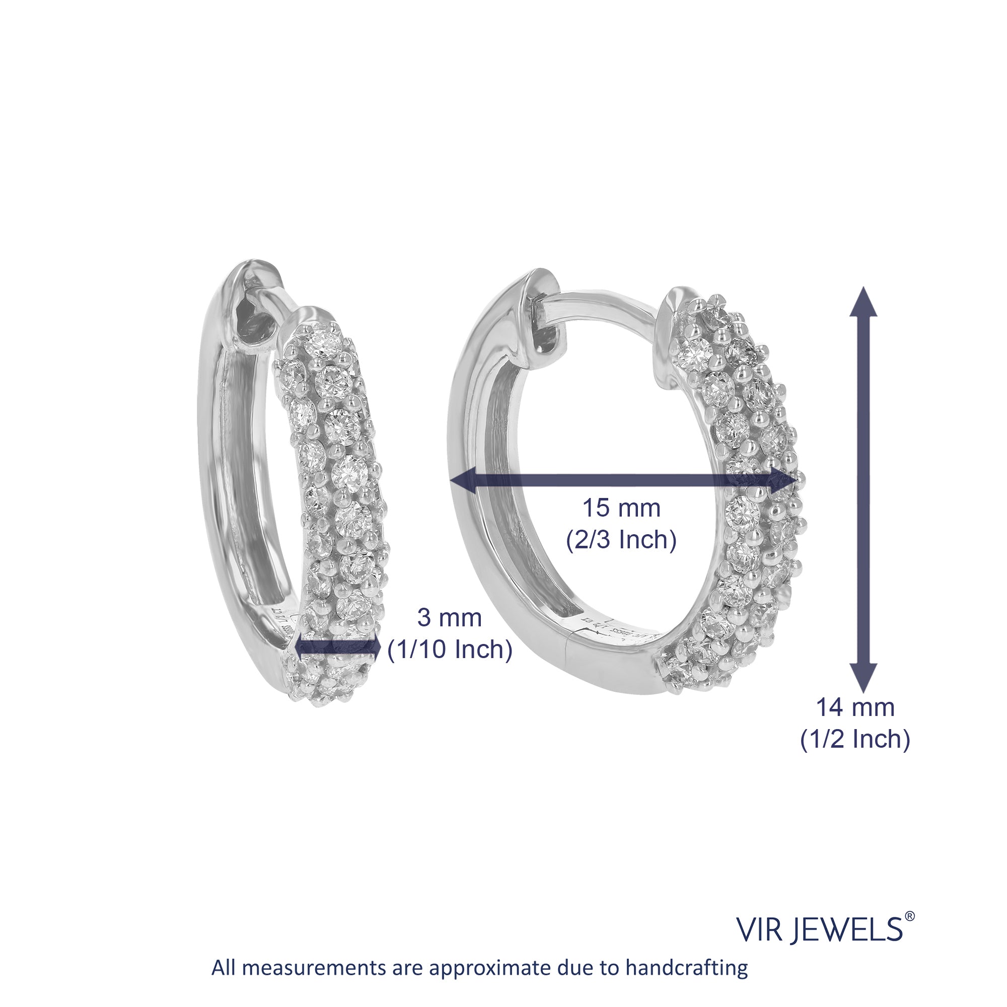 1/2 cttw Diamond Hoop Earrings for Women, Round Lab Grown Diamond Earrings in .925 Sterling Silver, Prong Setting, 1/2 Inch