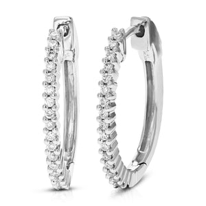 1/4 cttw Diamond Hoop Earrings for Women, Round Lab Grown Diamond Earrings in .925 Sterling Silver, Prong Setting, 3/4 Inch