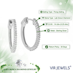 1/4 cttw Diamond Hoop Earrings for Women, Round Lab Grown Diamond Earrings in .925 Sterling Silver, Prong Setting, 3/4 Inch