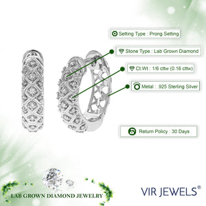 1/6 cttw Diamond Hoop Earrings for Women, Round Lab Grown Diamond Earrings in .925 Sterling Silver, Prong Setting, 2/3 Inch