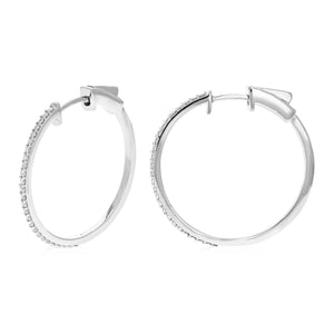 1/4 cttw Diamond Hoop Earrings for Women, Round Lab Grown Diamond Earrings in .925 Sterling Silver, Prong Setting, 1 Inch