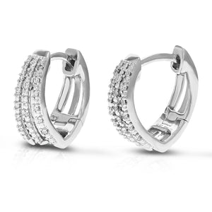 1/10 cttw Diamond Hoop Earrings for Women, Round Lab Grown Diamond Earrings in .925 Sterling Silver, Prong Setting, 1/2 Inch