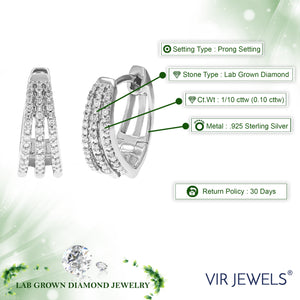 1/10 cttw Diamond Hoop Earrings for Women, Round Lab Grown Diamond Earrings in .925 Sterling Silver, Prong Setting, 1/2 Inch
