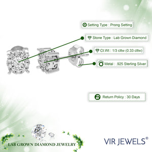 1/3 cttw Stud Earrings for Women, Round Lab Grown Diamond Stud Earrings in .925 Sterling Silver, Prong Setting