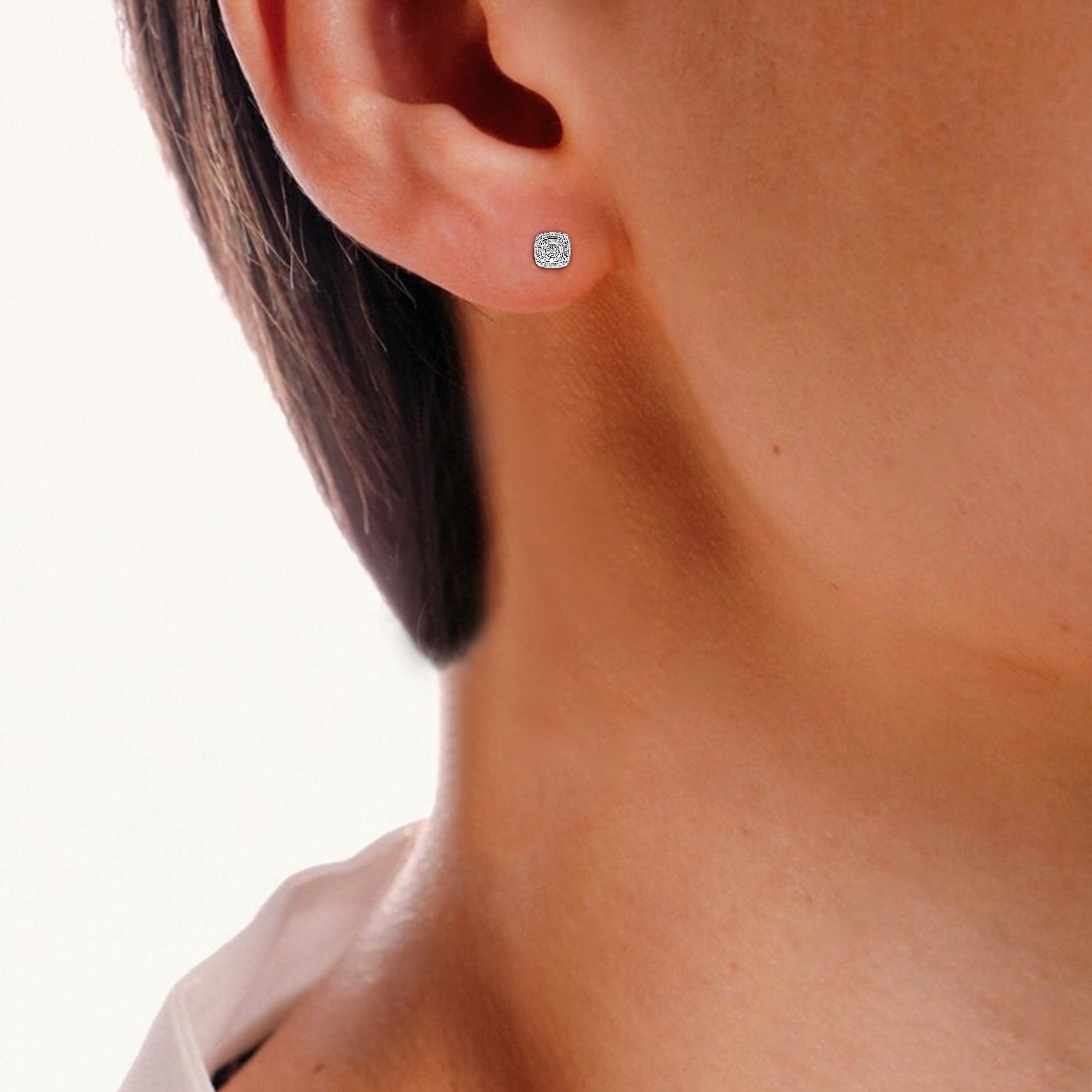 1/8 cttw Lab Grown Diamond Square Stud Earrings Silver – Vir